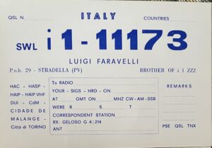 La cartolina identificativa del radioamatore Luigi Faravelli