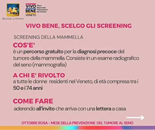 Regione Veneto Vivo Bene progetto Screening donne prevenzione tumore al seno 01