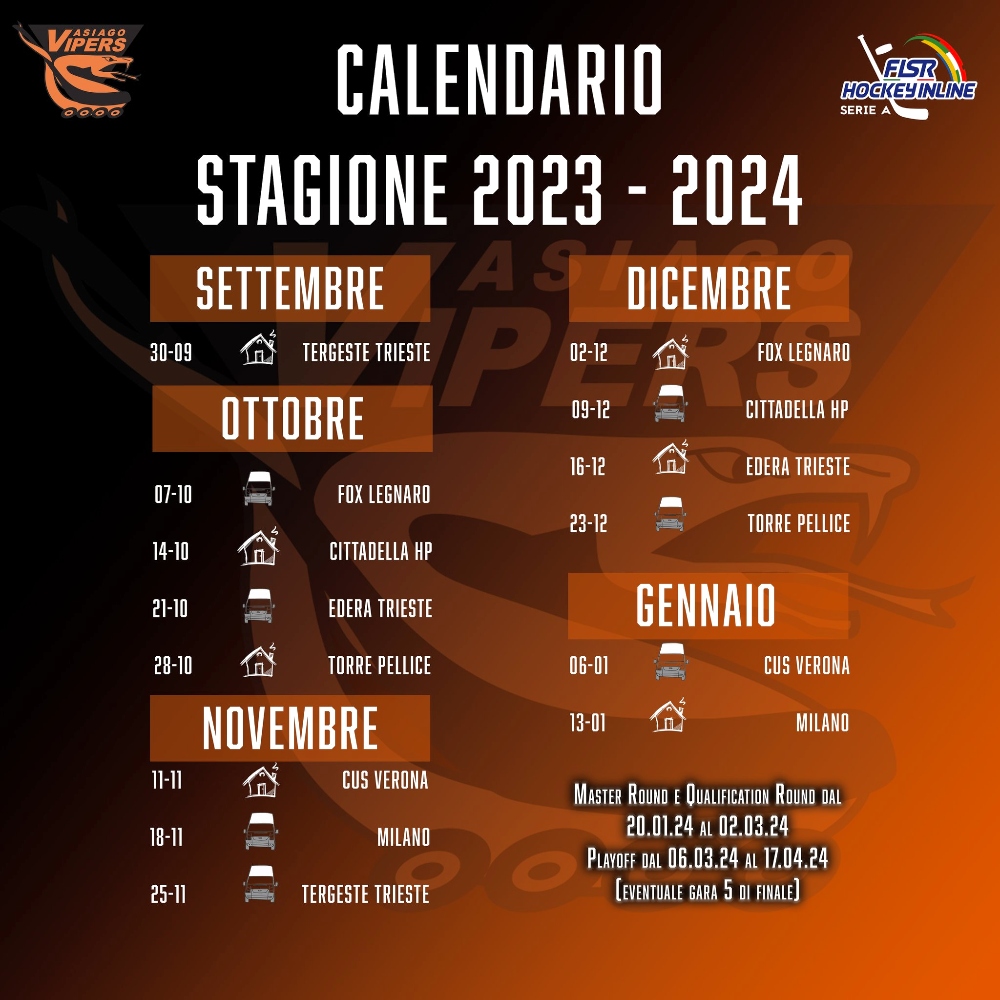 Asiago Vipers - calendario stagione 2023-24