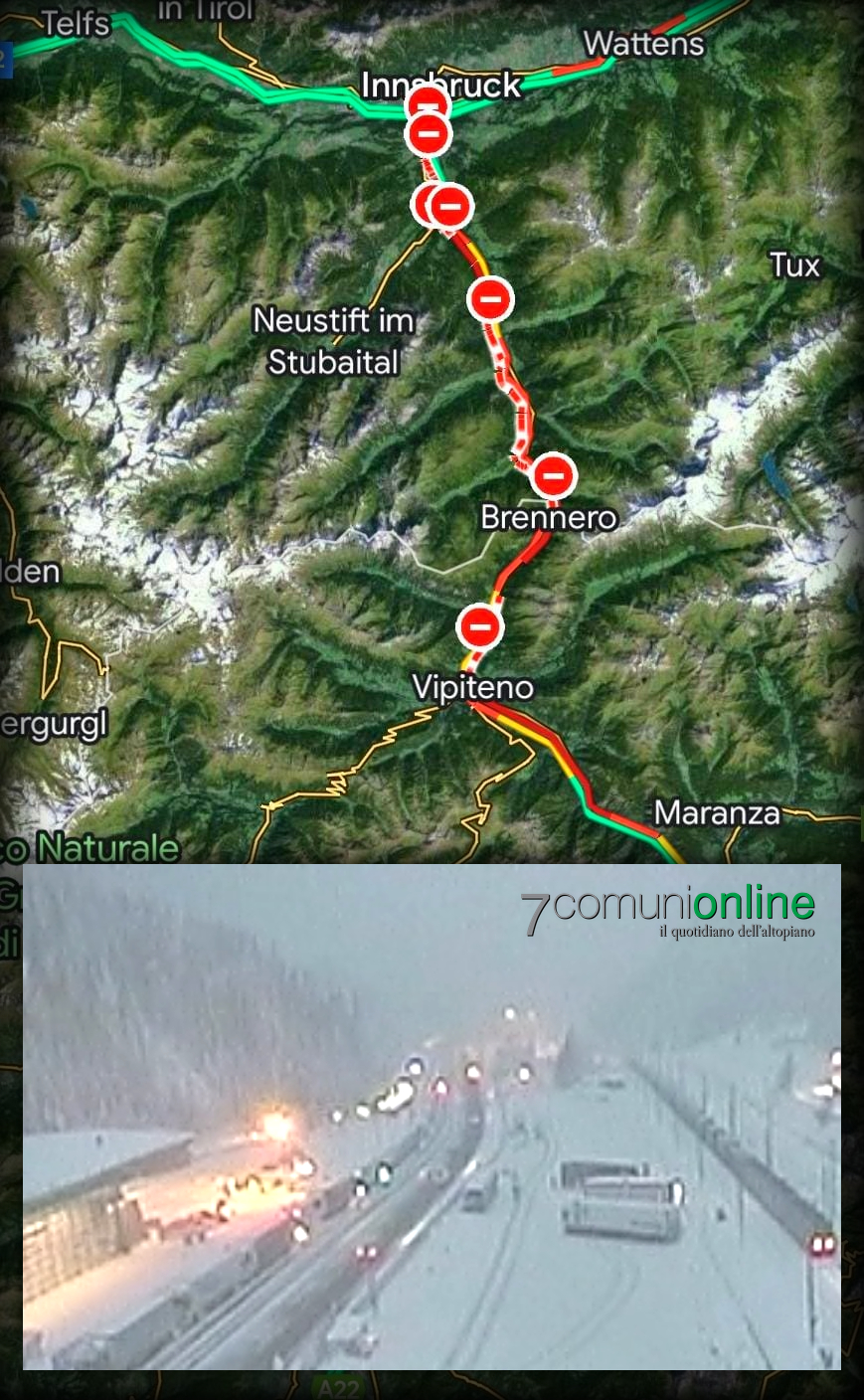 Autostrada neve traffico Brennero